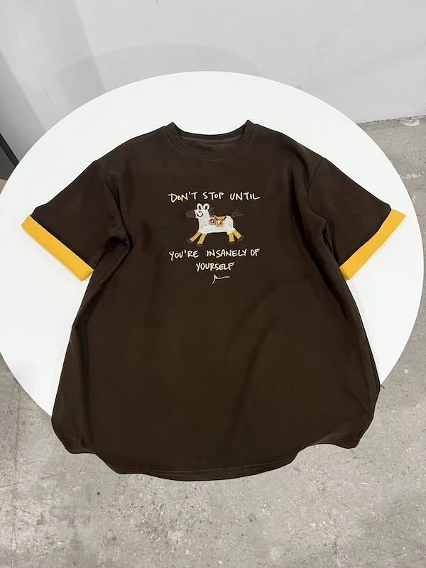 【杨英家】高定版轻奢刺绣拼色雪芙绒秋冬厚T恤 7539