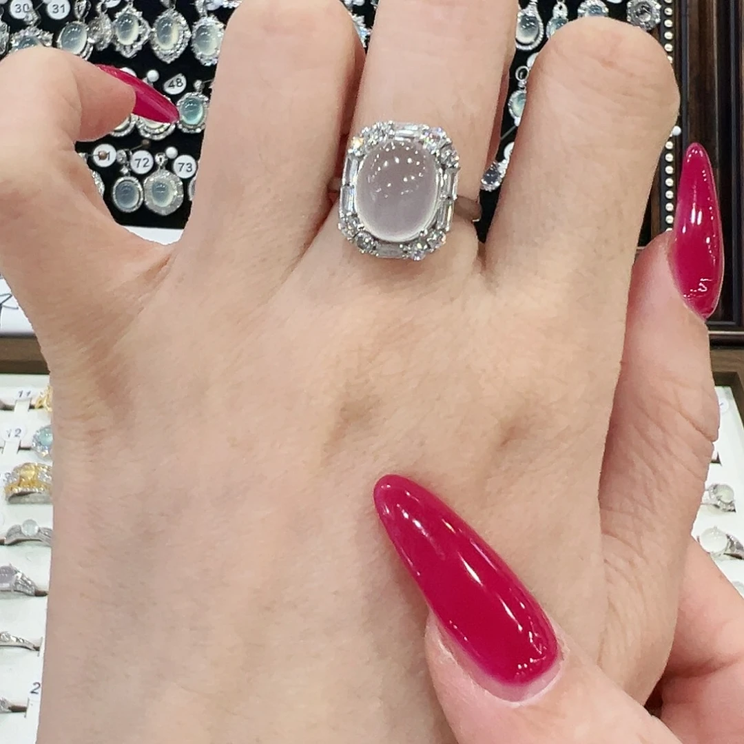 蛇纹石玉银S925镀金镶嵌戒指