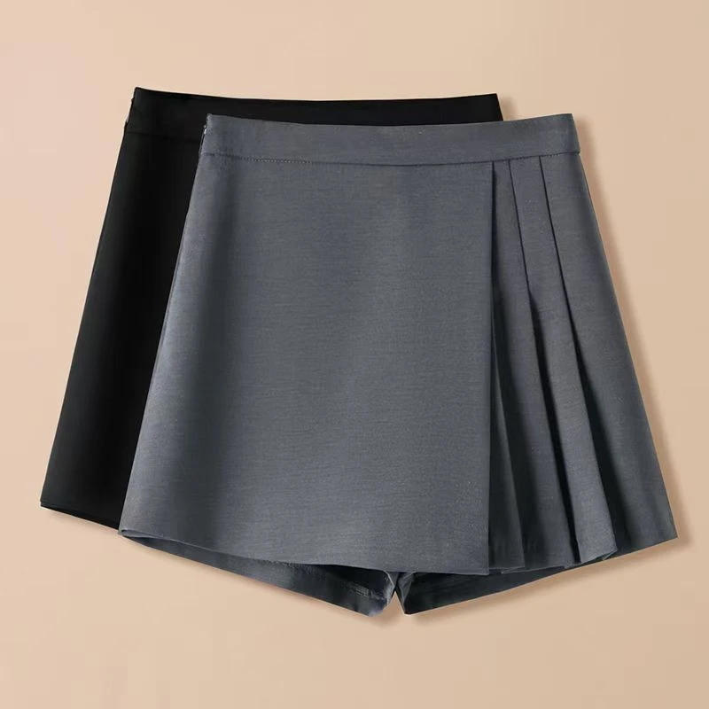 高腰灰色西装短裤裙女春夏2025新款百褶裙阔腿a字短裙显瘦半身裙