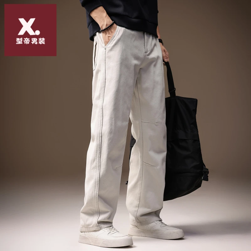 高端日系复古通勤百搭阔腿休闲裤男秋冬加绒高街显瘦百搭直筒长裤