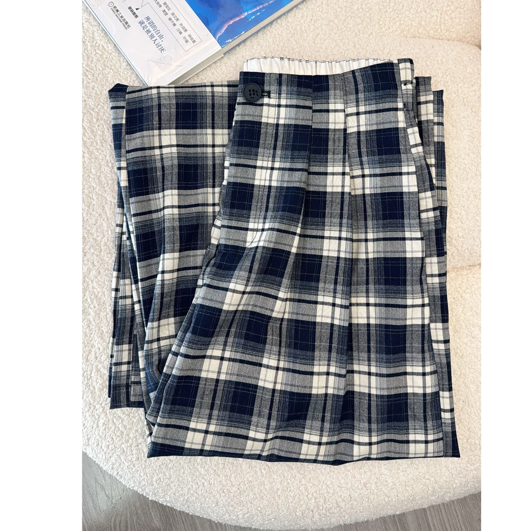 复古格子裤女直筒2025春夏新款休闲百搭宽松显瘦阔腿裤