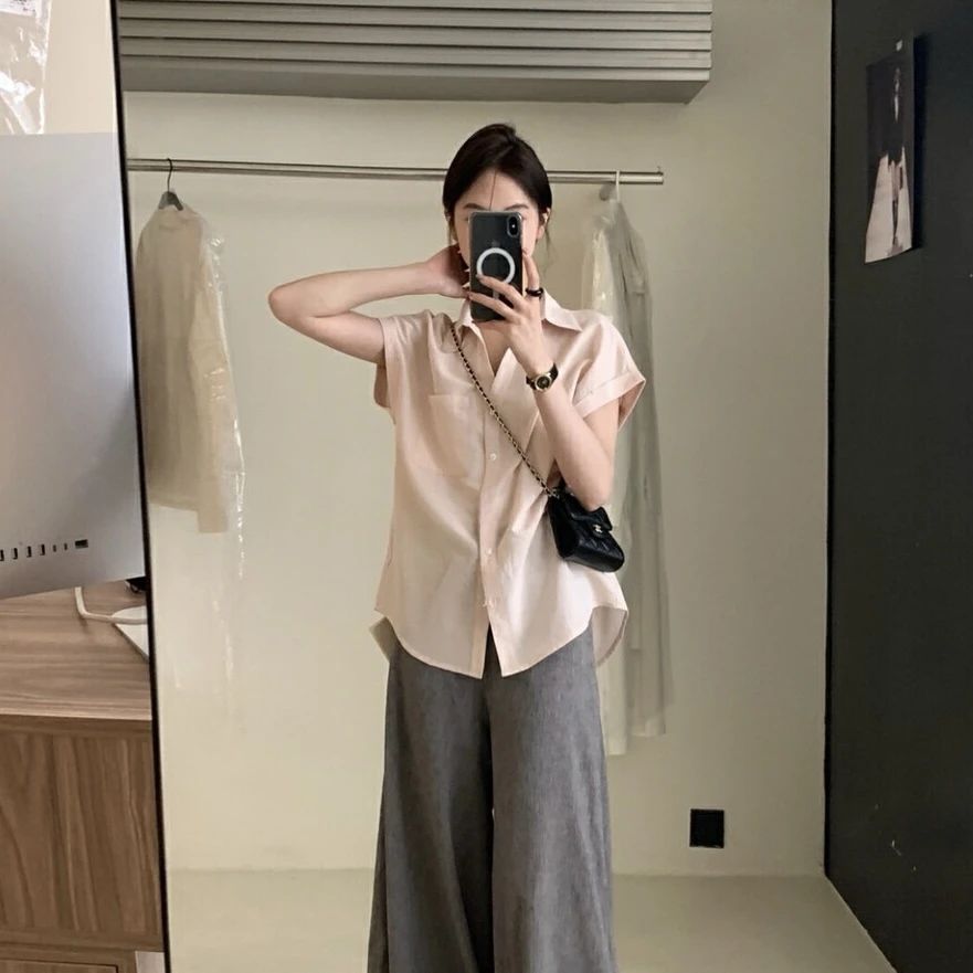 Cute Club 甜美风简约日常通勤短袖衬衫夏季新款宽松慵懒百搭上衣