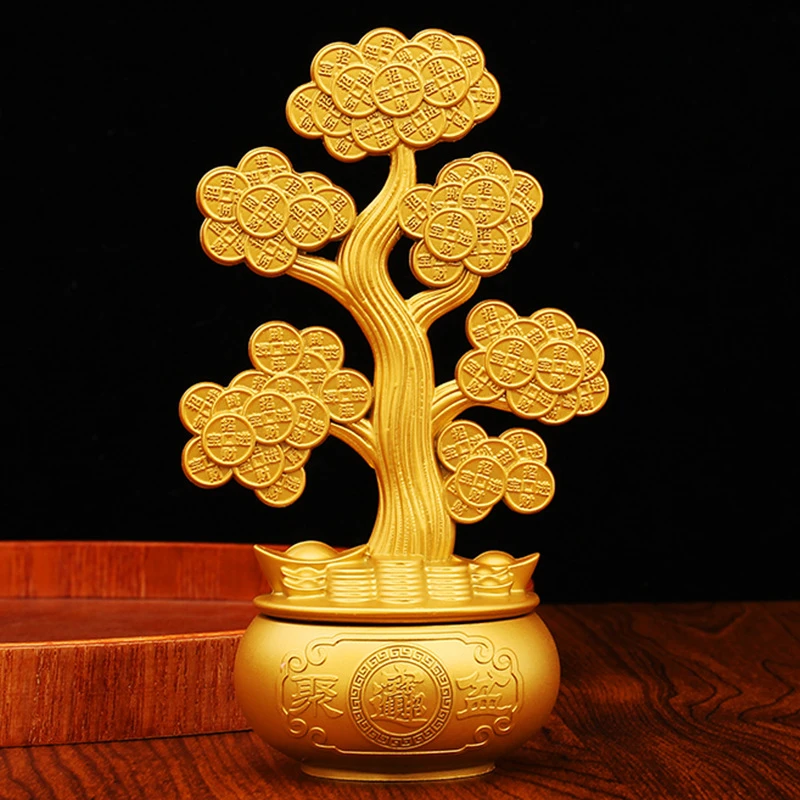 风水合金摆件办公室摆饰可旋转金属工艺品摇钱树转转