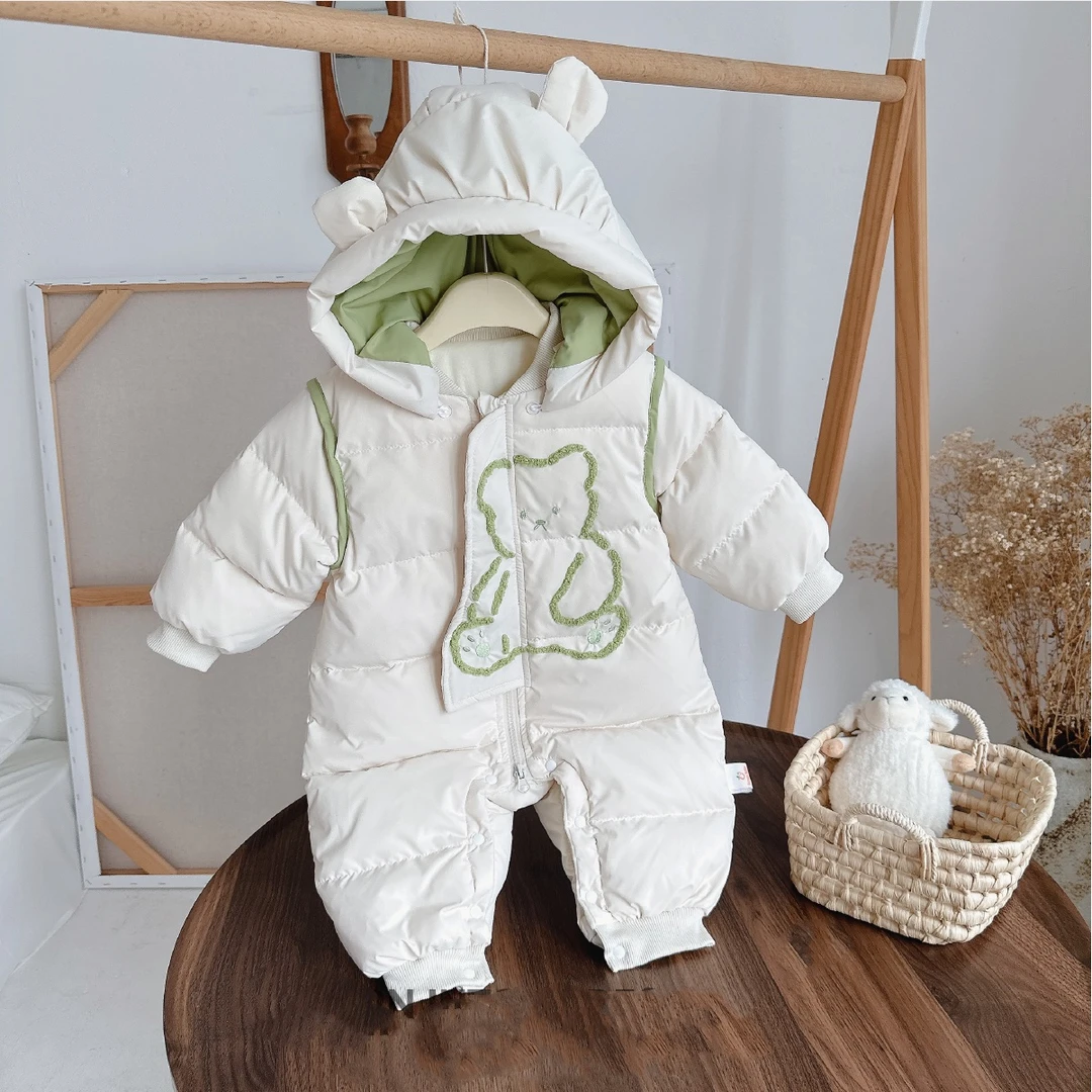 MK&UR.BV婴儿冬季新款男宝宝满月外出超萌加厚白鸭绒新生儿连体衣