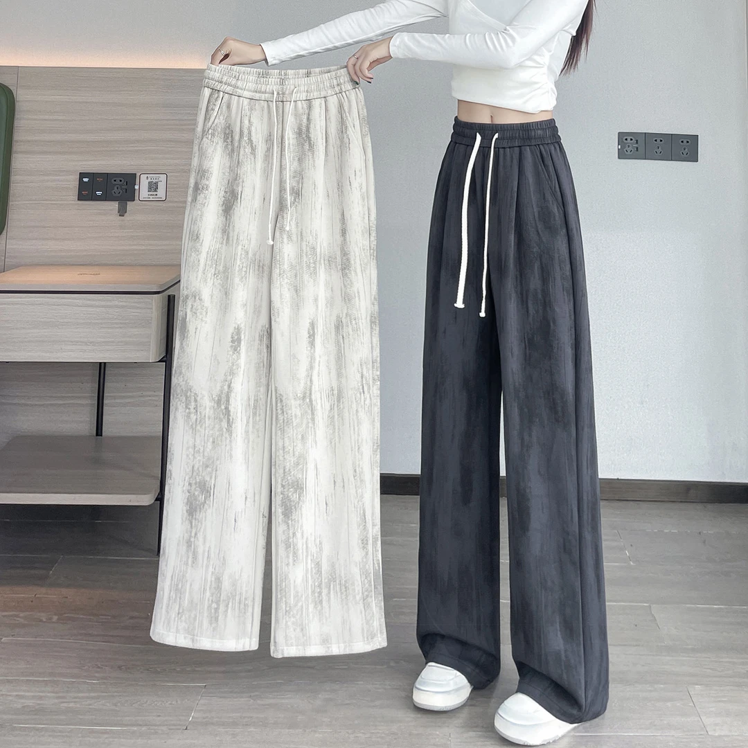 扎染阔腿运动裤女春秋2025新款今年流行爆款垂感窄版休闲直筒裤子