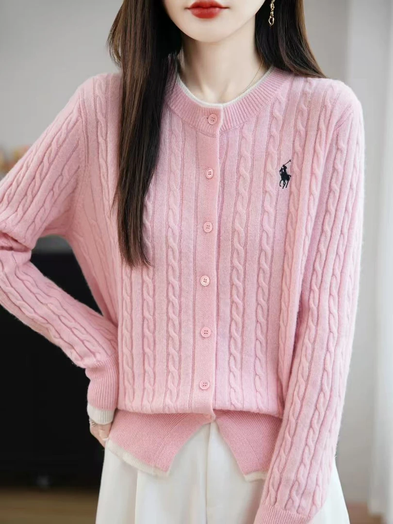 【100%羊毛】开衫女2025秋新款韩系刺绣毛衣宽松外套上衣xx