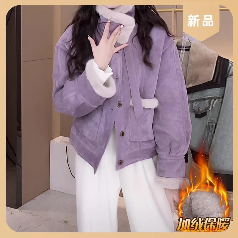 秋冬季韩系设计感新款2025年立领加绒加厚气质百搭高级感短外套潮