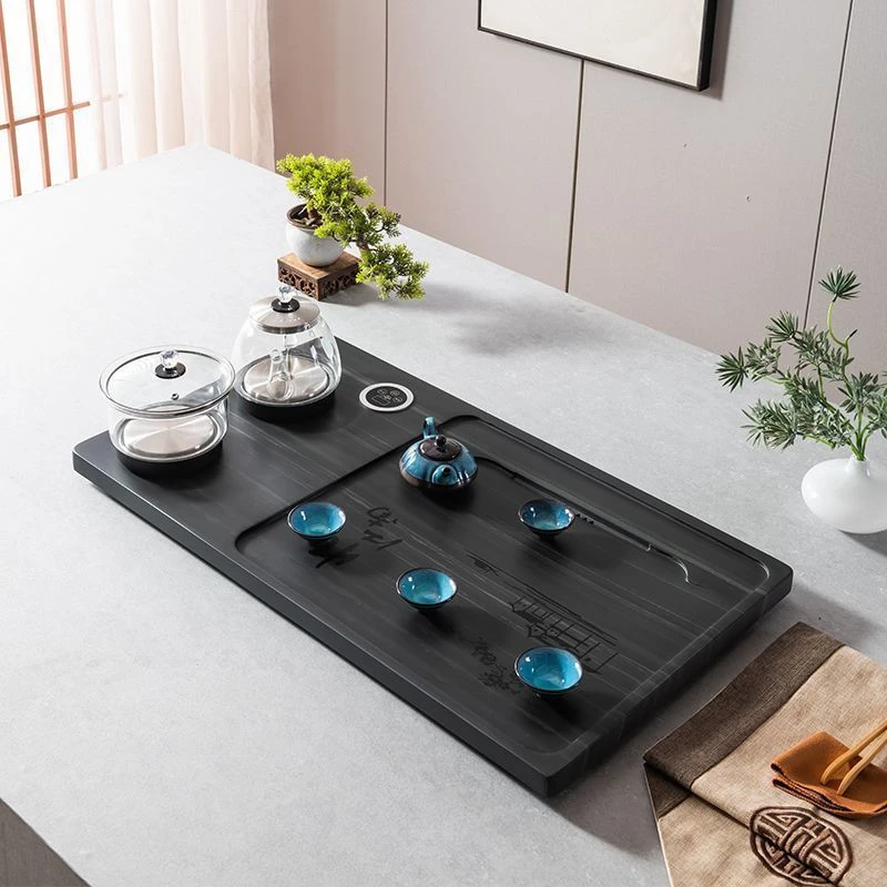 新品天然皇庭玉石茶盘套装全自动一体带电磁炉烧水壶乌金石石茶盘