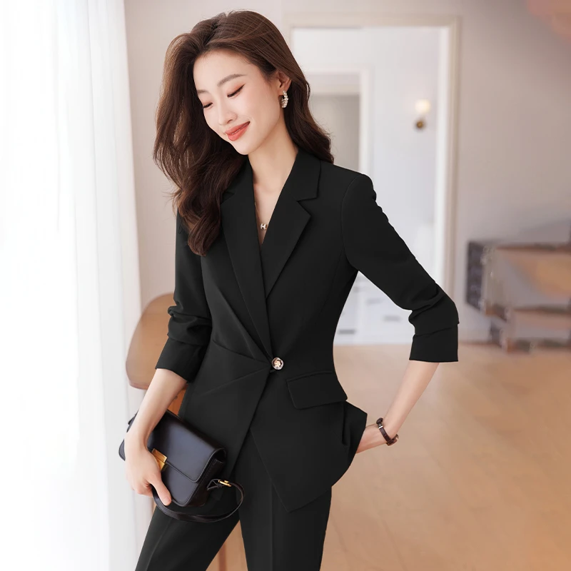 黑色西装套装女秋冬新款气质职业正装工作服高级感小个子西服外套