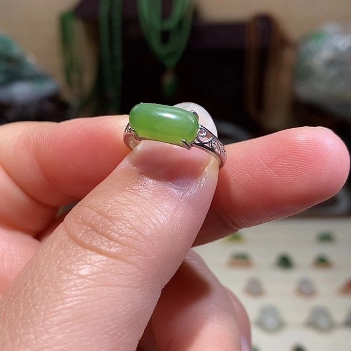 和田玉银S925镶嵌戒指