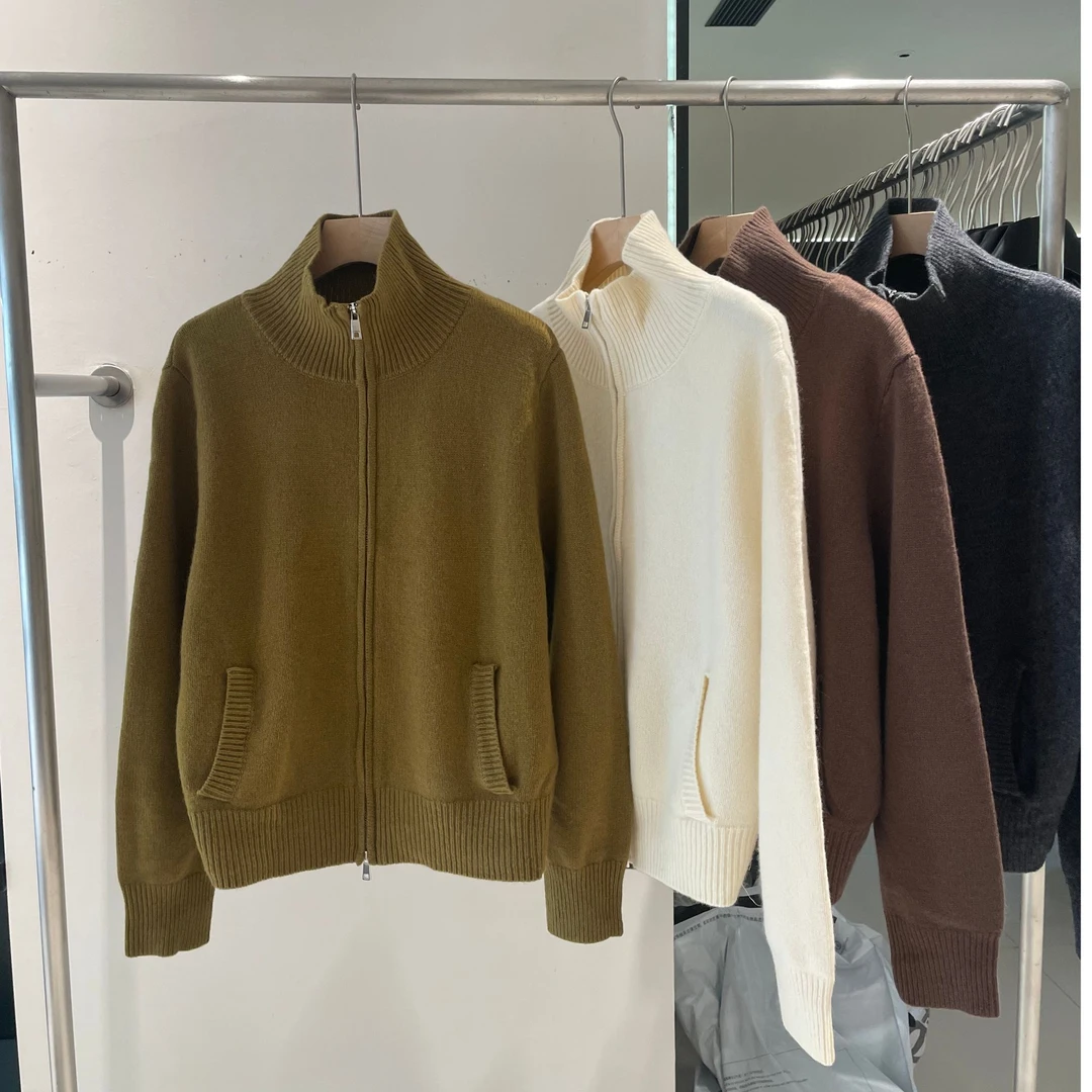 新款气质休闲韩版简约纯色长袖双拉链开衫毛衣Z86152