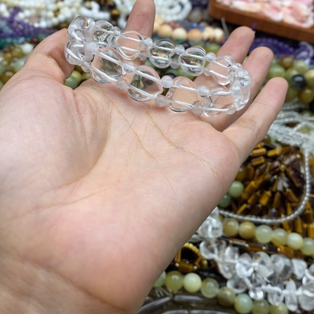 未镶嵌玛瑙/玉髓珠宝半成品一条天然白水晶双排爱心手链