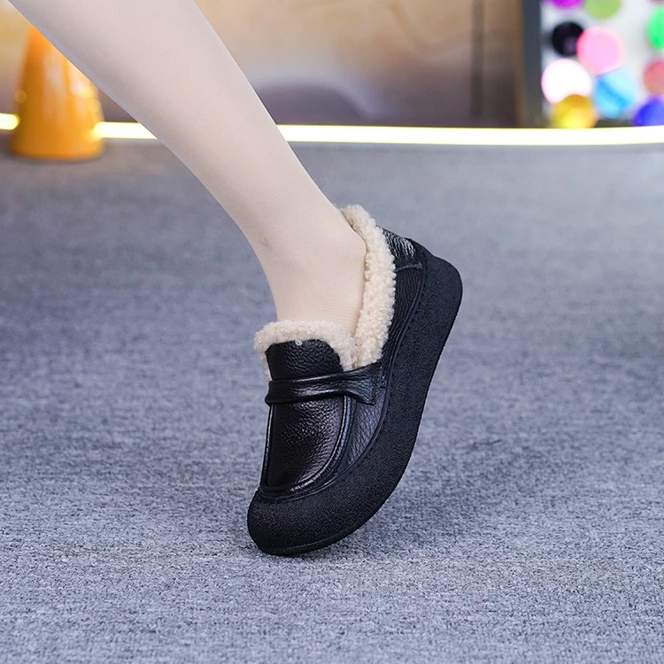 25889真皮羊羔毛乐福鞋女2025新头层牛皮软底软面加绒保暖平底鞋