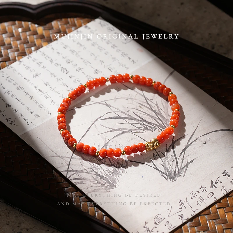 【木槿槿】天然南红玛瑙手链女款约4m时尚饰品小众百搭手串TT3447