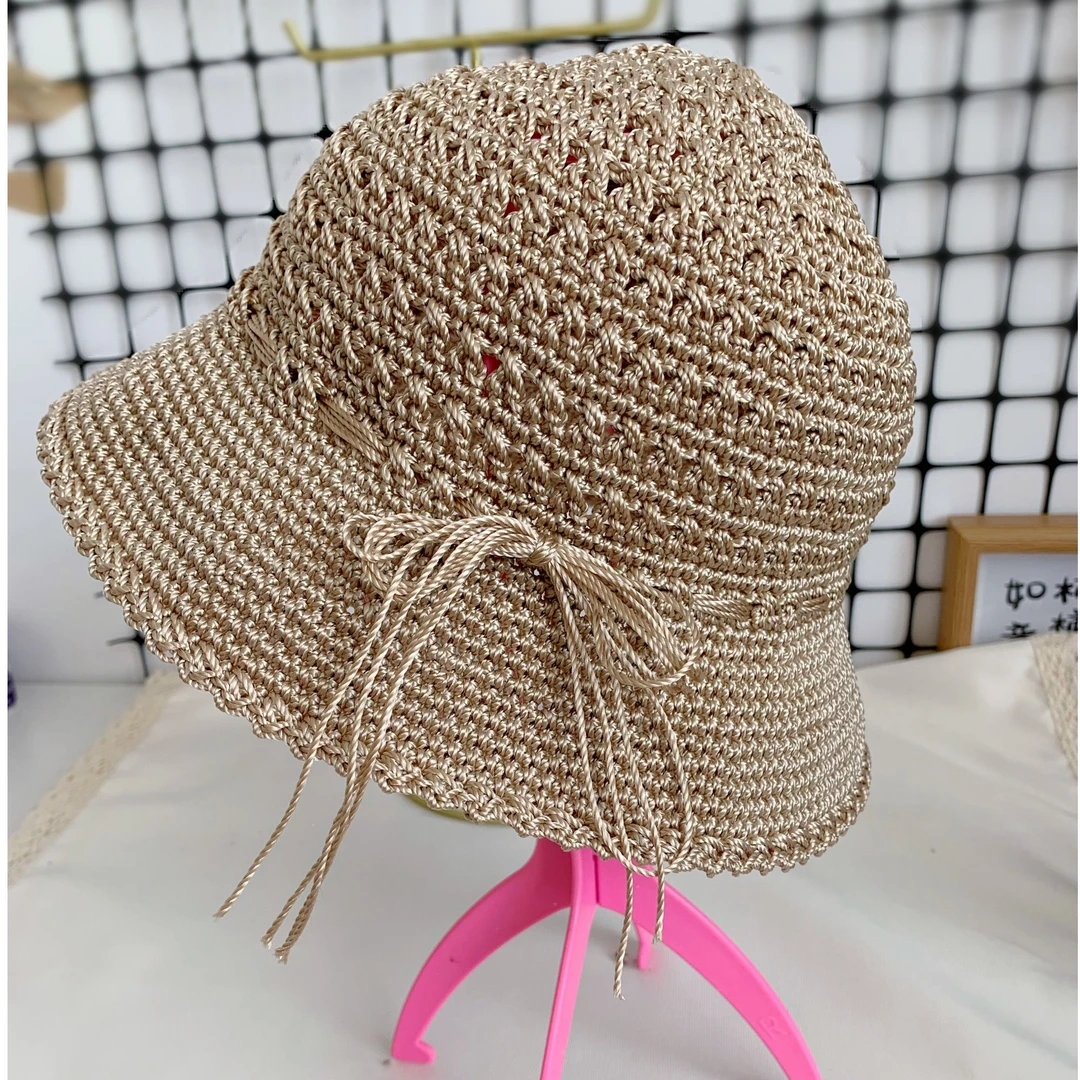 冰丝合股线夏季交叉花渔夫帽遮阳帽材料包非成品钩织针织新款编织