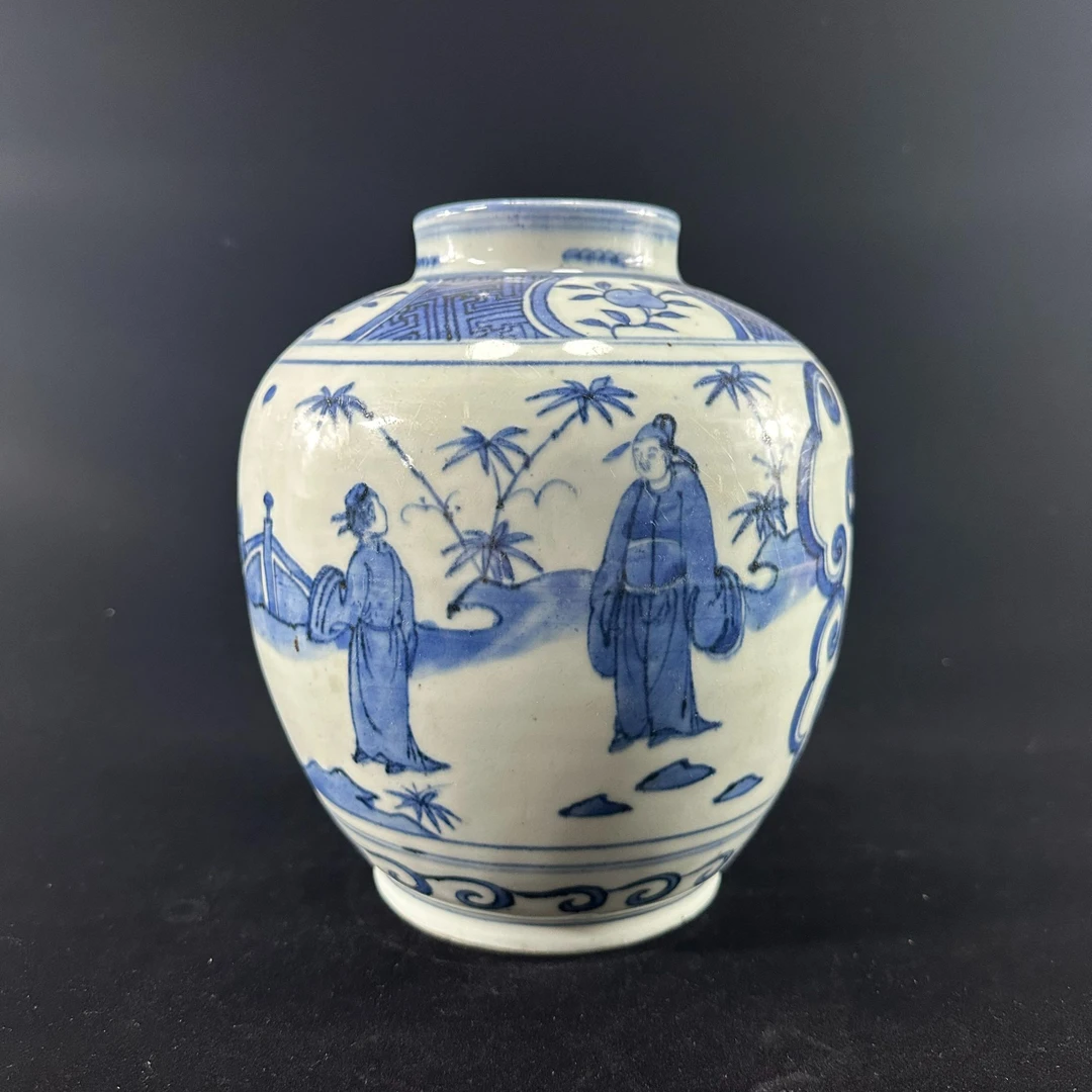 青花人物故事图罐