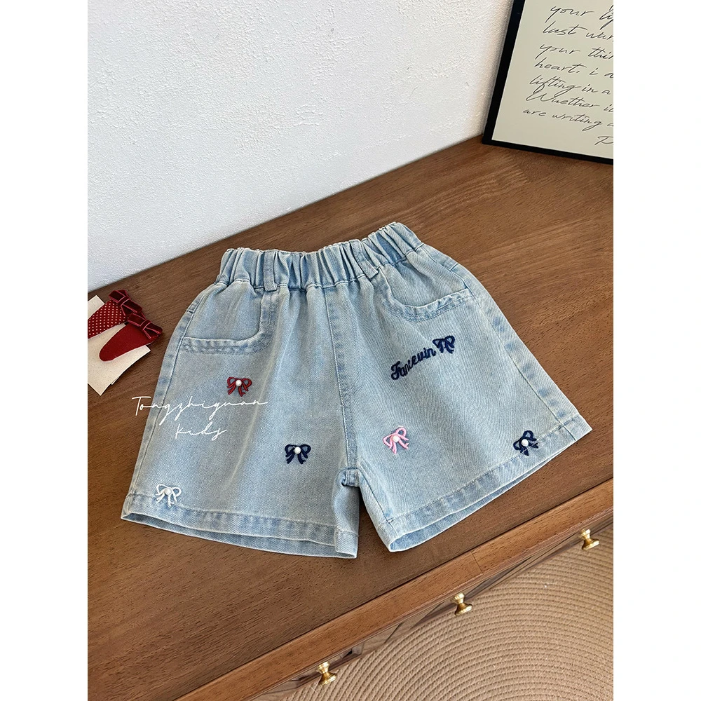 女童夏季新款洋气蝴蝶结牛仔短裤女宝宝休闲童装