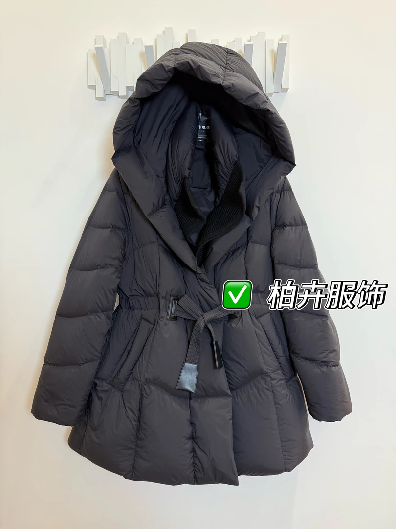 【柏卉服饰】立领帽衫中长款鹅绒服