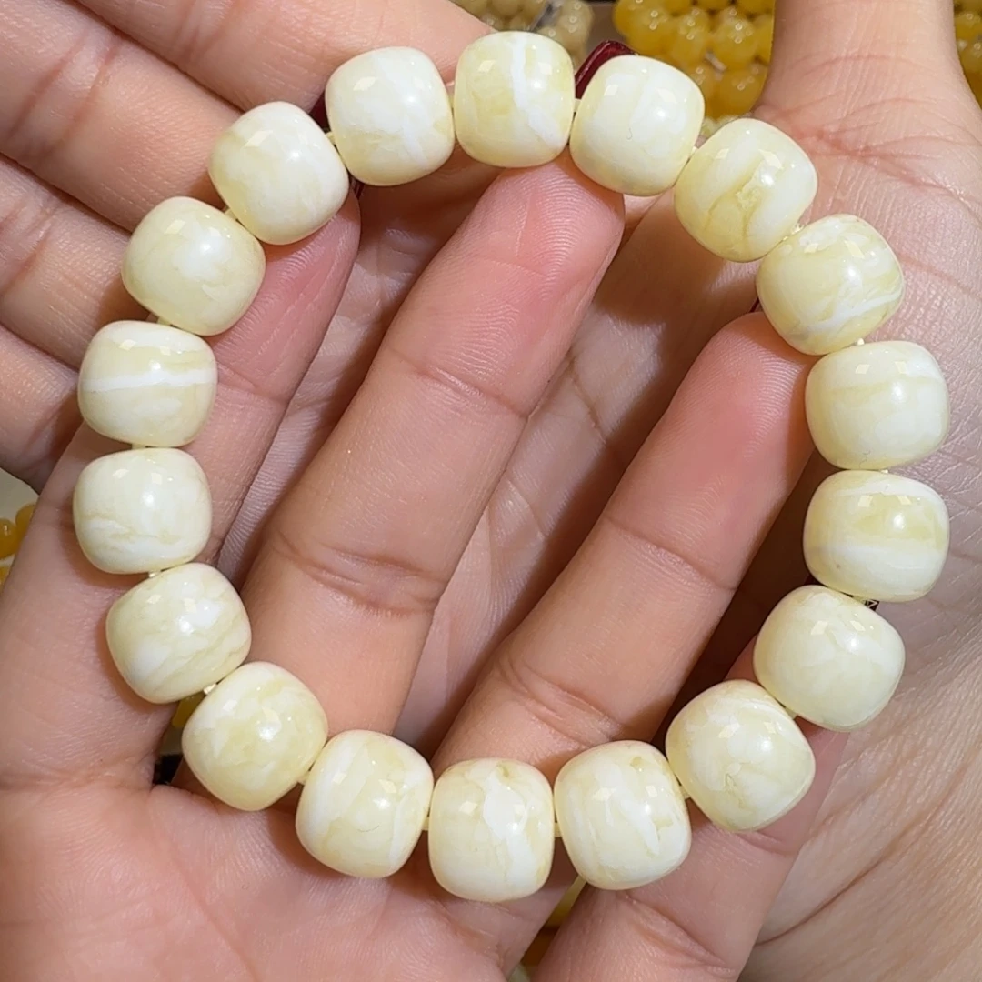 琥珀未镶嵌珠宝奇石12m焦皮同料老型白花蜡手串18.9