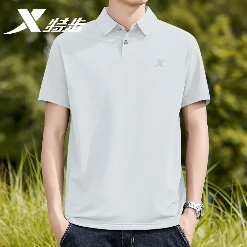 特步运动短袖T恤男士冰丝翻领速干衣透气polo商务简约半袖上衣男