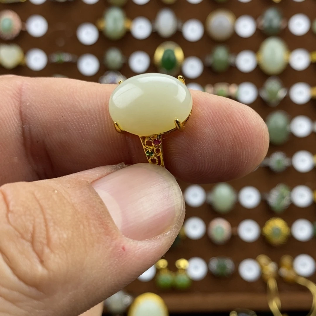 和田玉（青白玉）合金戒指