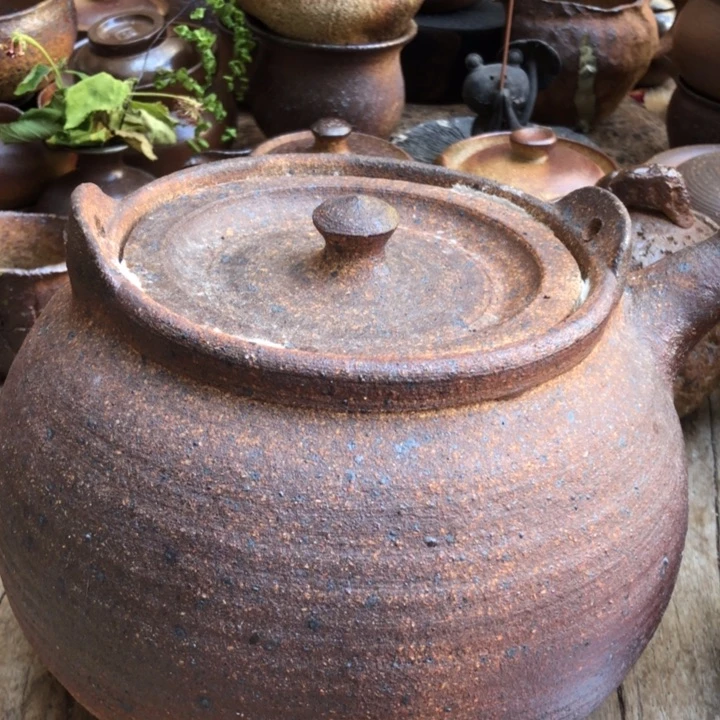 2升粗陶柴烧手工提梁壶