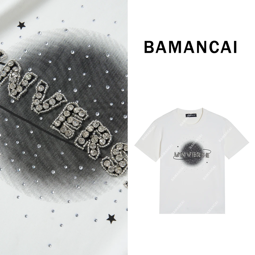Bamancai-设计感小众星球系列镶钻新款夏季时尚百搭潮流T恤女上衣