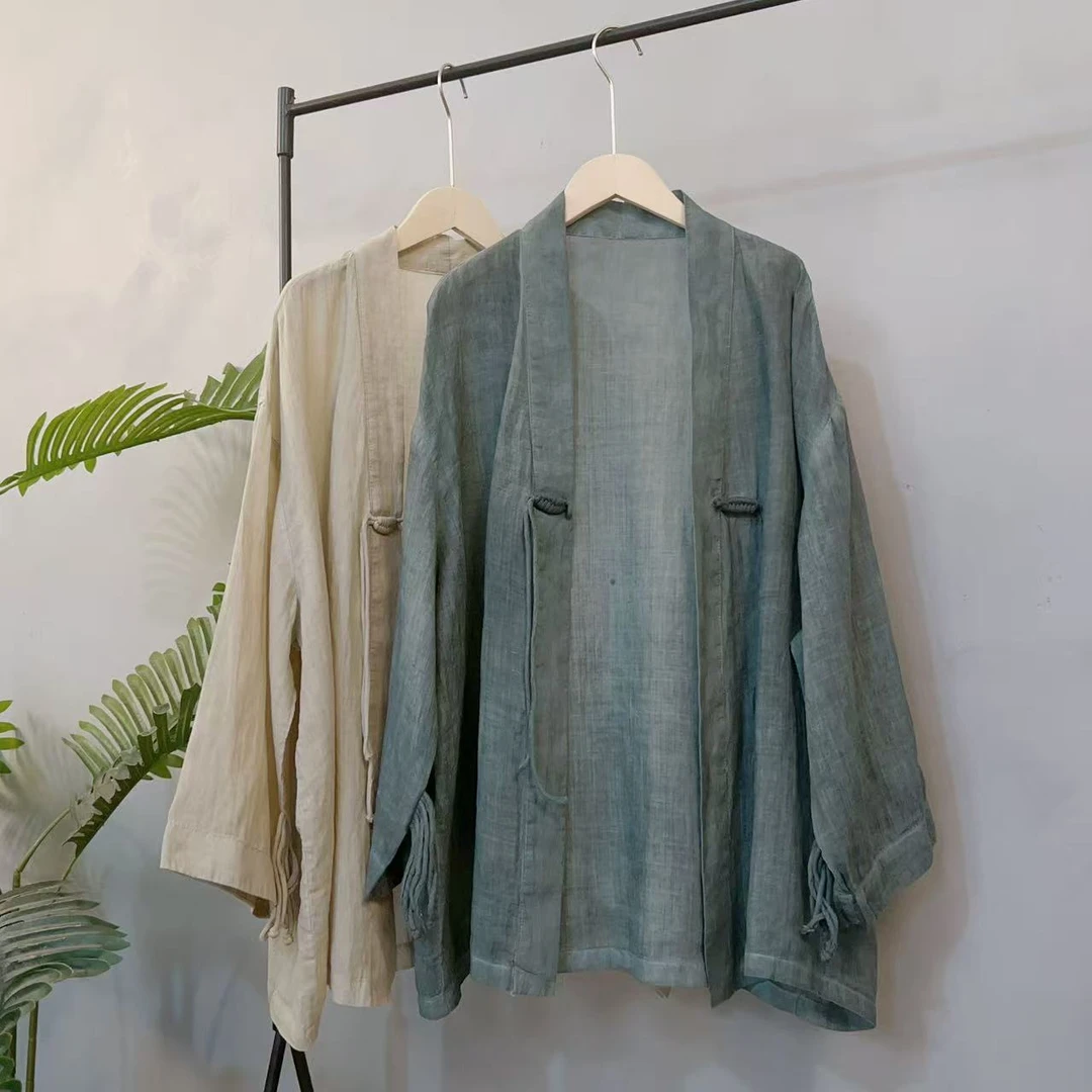 【M831】夏季长袖苎麻外套纯色复古风新中式