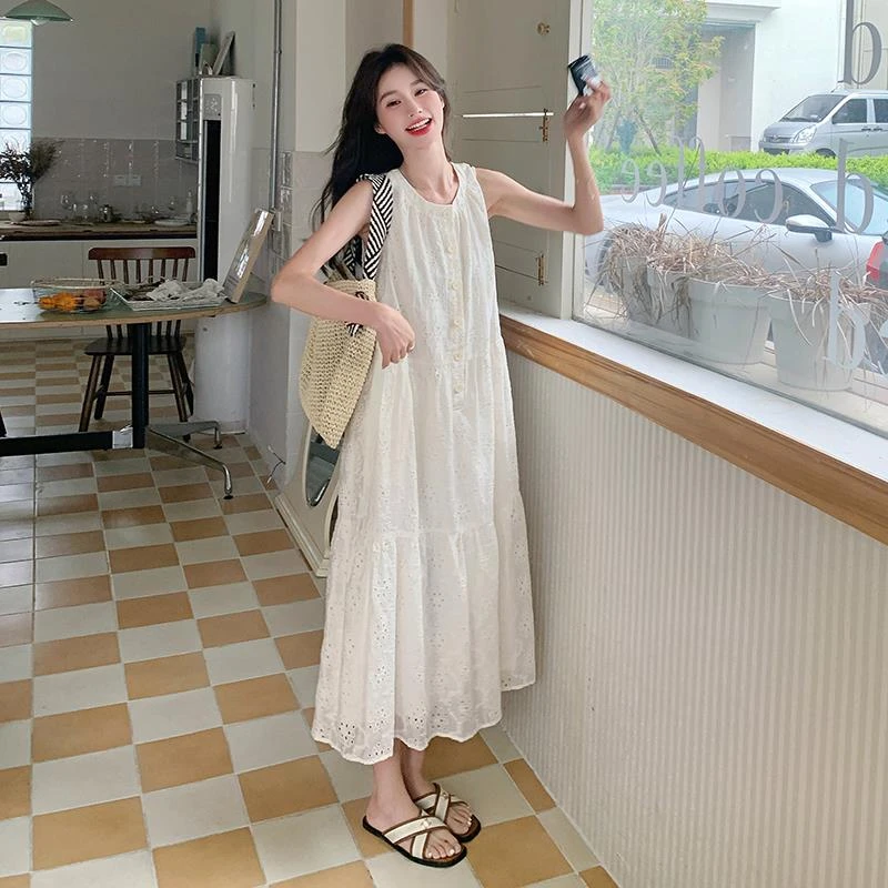 法式无袖背心长裙女夏季2025新款小个子显瘦高级感海边度假连衣裙