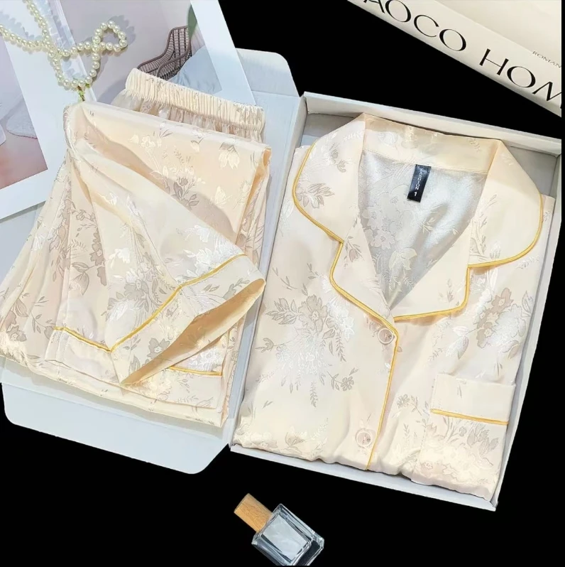 短袖【金枝玉叶】冰丝睡衣女带胸垫薄款可外穿家居服套装