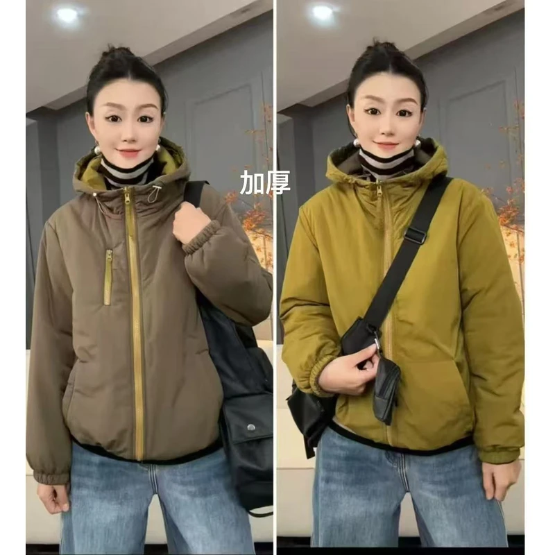厚款双拉链棉衣女冬季防风双面棉服网红棉服短款整张棉