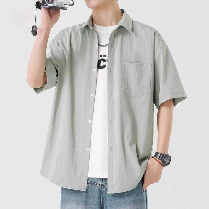 2025新款衬衫男士夏季宽松翻领短袖复古潮牌高级感痞帅休闲男外套