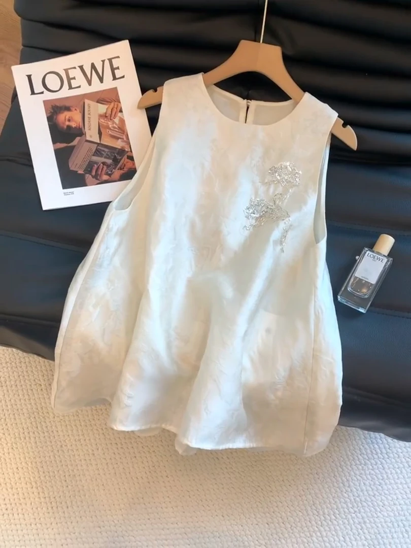 2025夏季新款纯欲圆领无袖背心女气质新中式文艺休闲百搭上衣ins