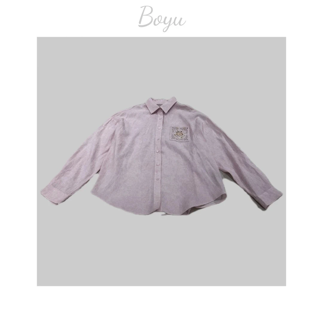 欧货2025春季新款时尚百搭翻领蕾丝拼接长袖衬衫女