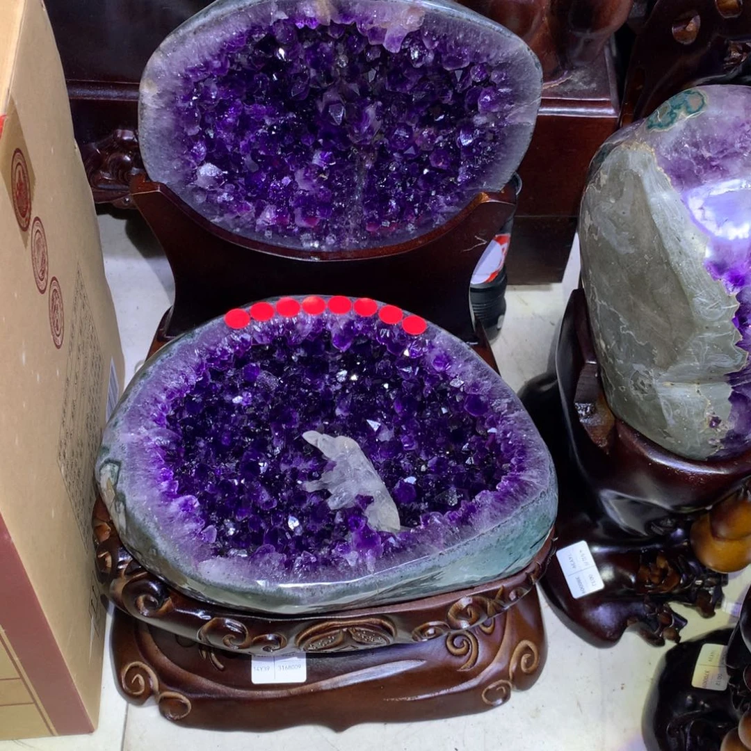 未镶嵌大型摆件（非配饰）紫晶乌拉圭奇石圆形聚宝盆