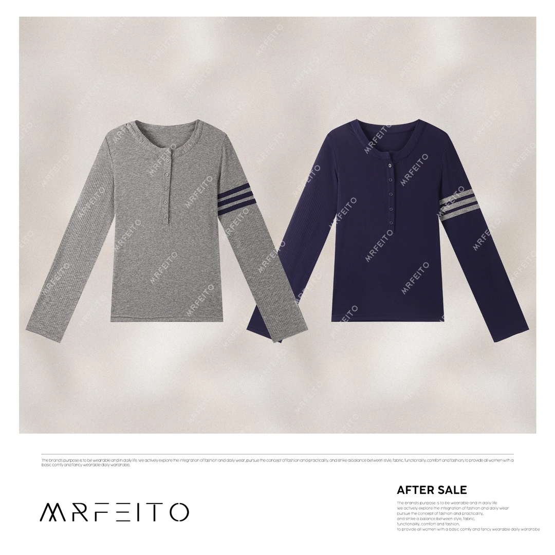 【日暮青屿】2025春季新款三条杠女士半开领针织衫H16M02C30843