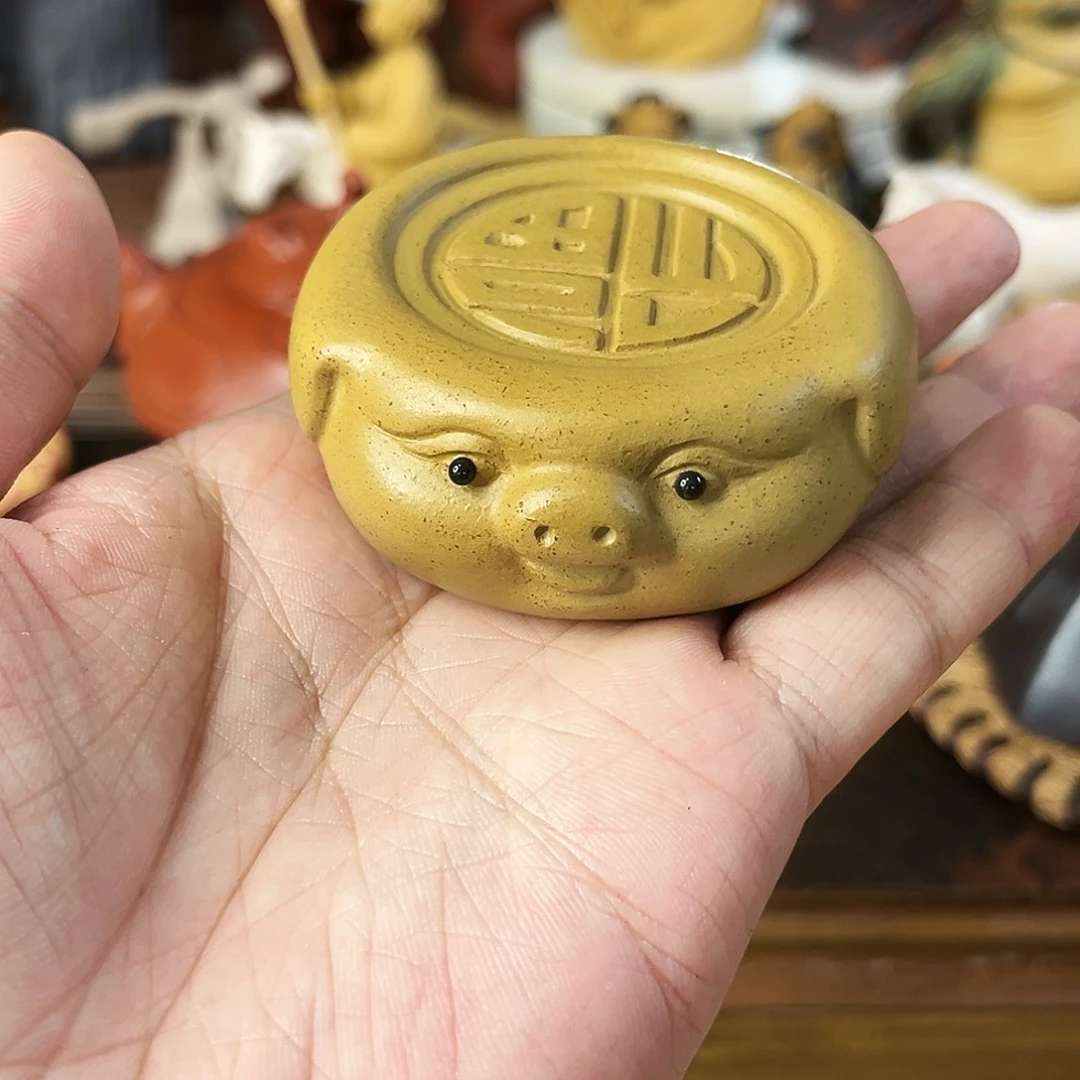 紫砂茶宠福猪盖置茶宠
