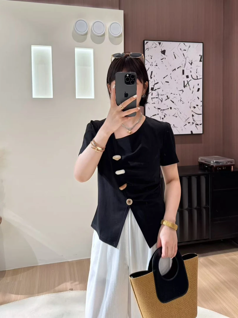 方和屿.INS风短袖T恤时尚休闲设计感不规则女夏季短袖上衣9826