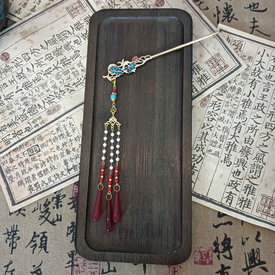 【锦瑟】可拆卸烧蓝流苏汉服古风发簪仙气头饰