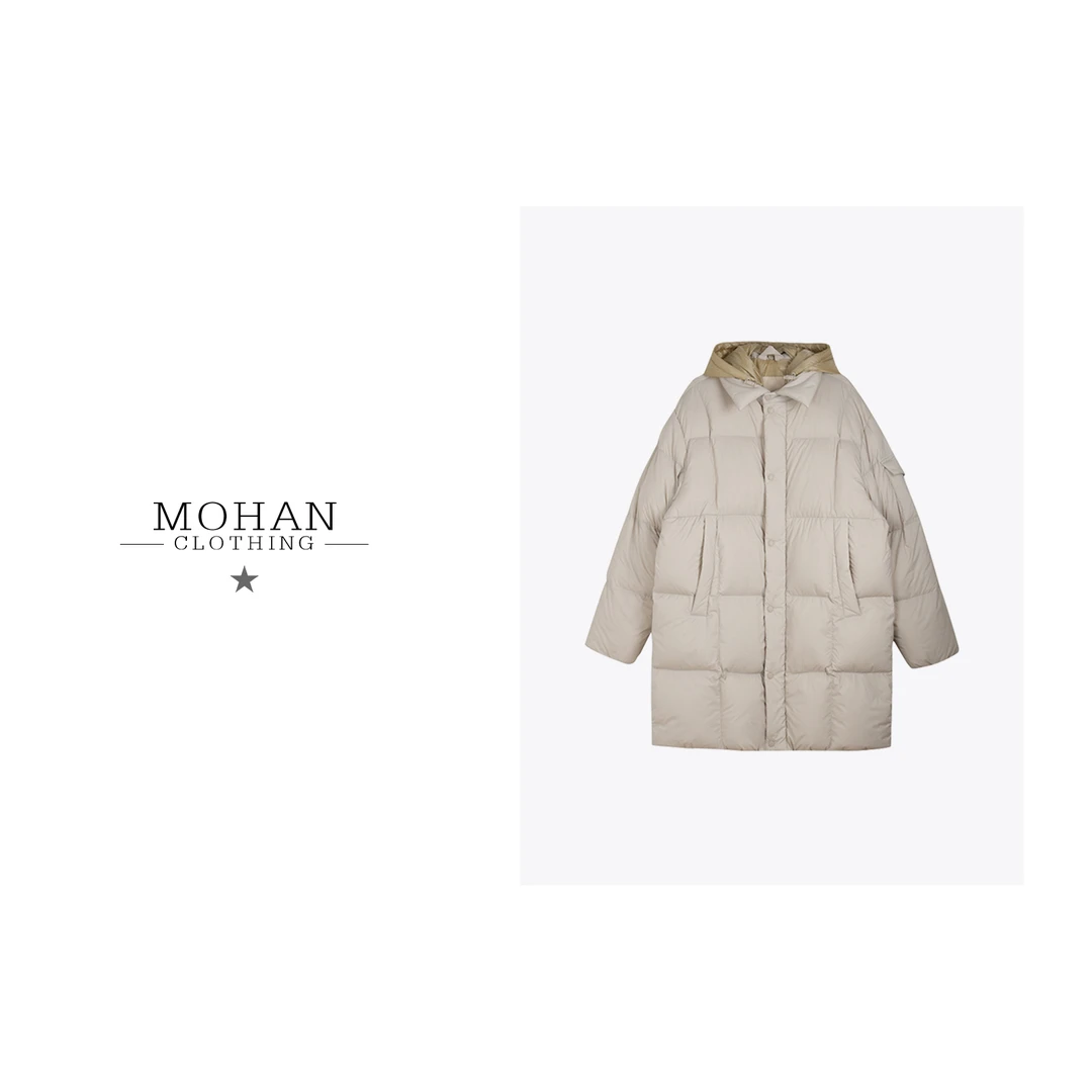 CLOTHING/墨含高级感连帽纯色收腰羽绒服冬季中长鹅绒服WJG92421