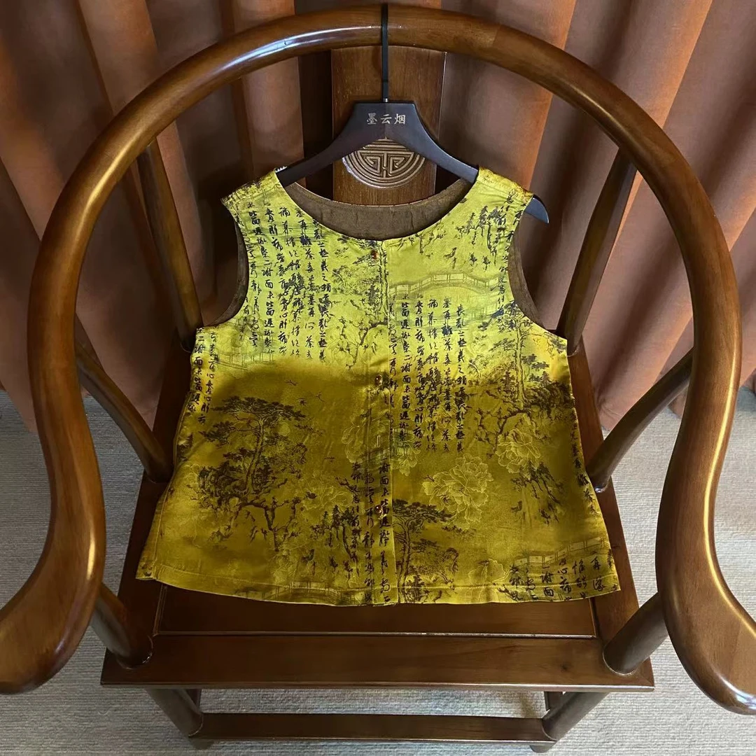 【万里】透气女马甲双面气质夏季新中式网红马夹黄色中国风8111