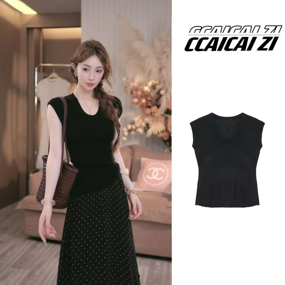 CCA303【极简主义】净版修身U领针织T恤显瘦气质上衣