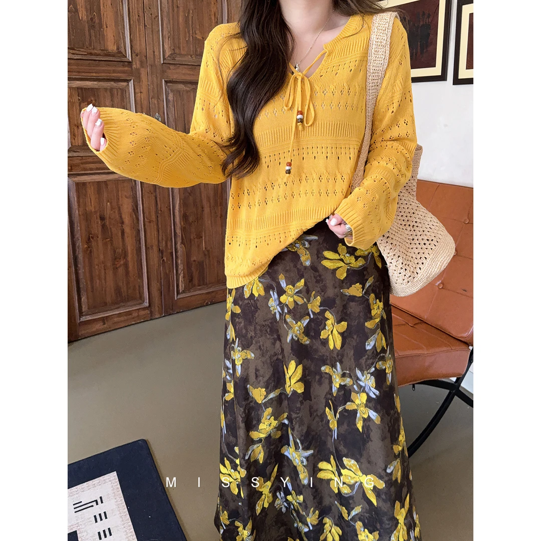应小姐【鸢尾花】微胖大码女装夏季设计感宽松高腰碎花A字半身裙