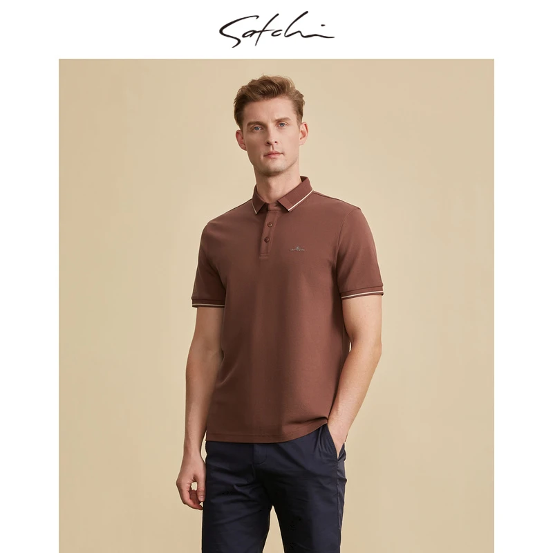 【新款桑蚕丝短袖】Satchi男装男士新品商务短袖T恤polo衫