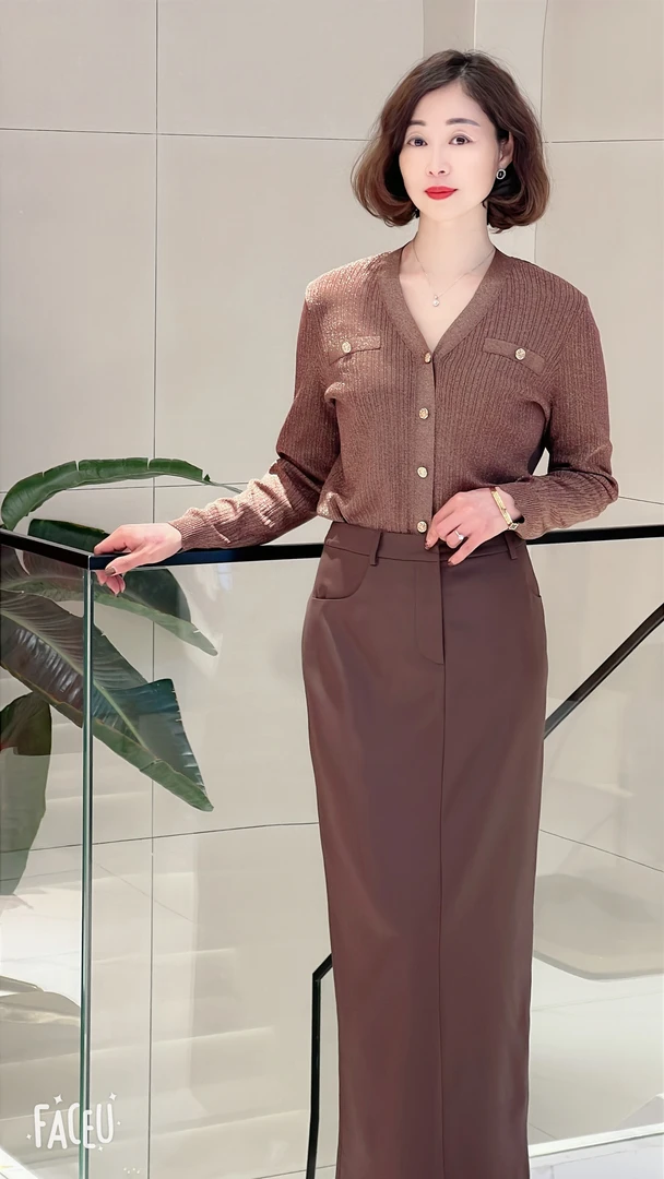 咖色超长款优雅半裙