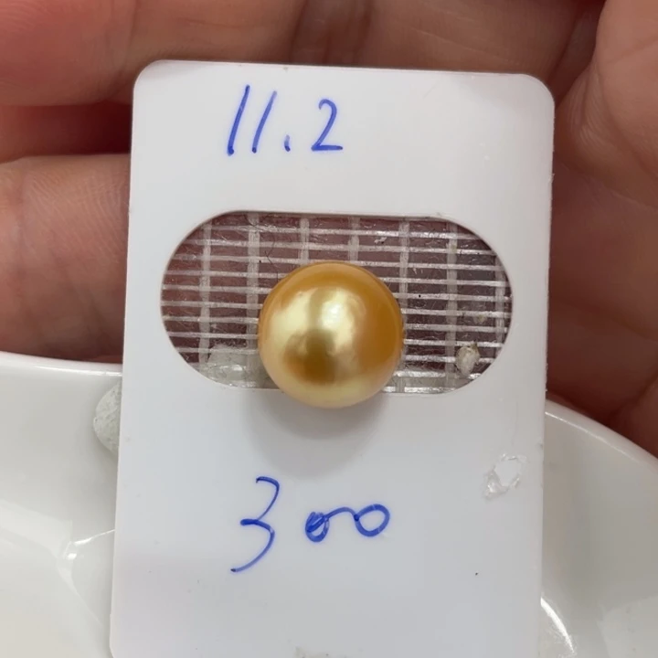 海水珍珠裸珠11.2mm正圆浓金炫彩金珠