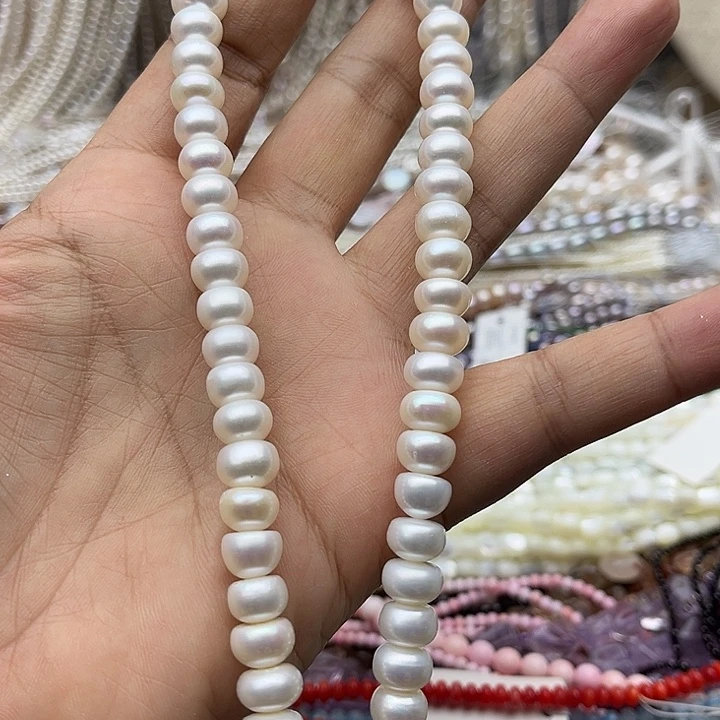 淡水珍珠珠宝半成品未镶嵌半条9mm左右珍珠算盘珠（拍2发1）