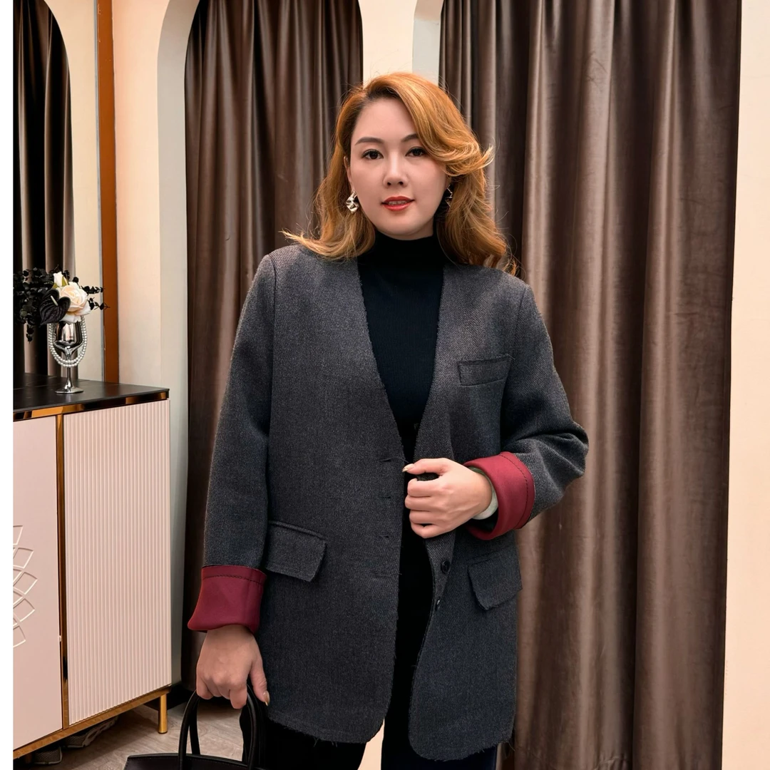 高级感撞色西装外套