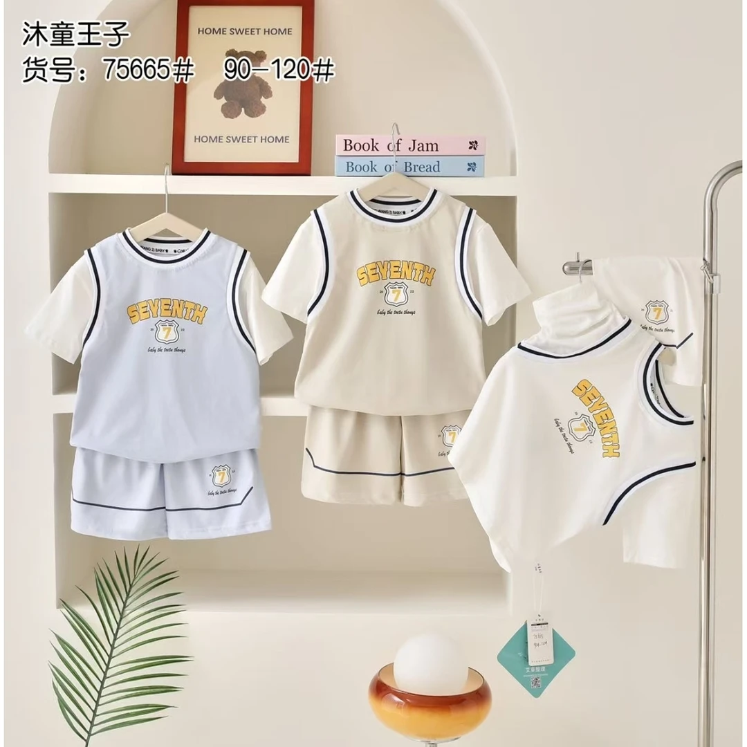 夏季卡通短袖短裤套装75665