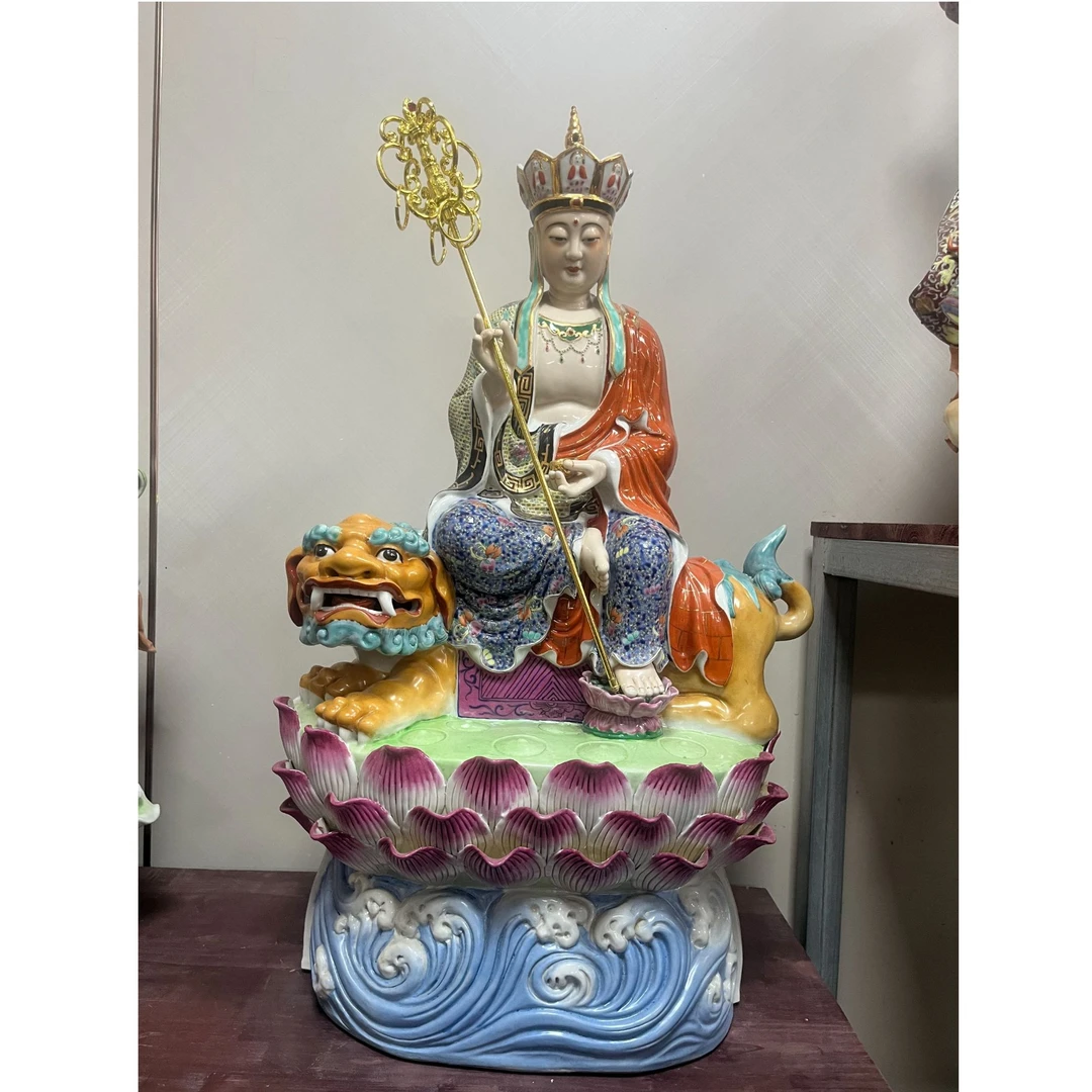 大愿地藏王菩萨景德镇陶瓷雕刻坐莲地藏王菩萨中式谛听地藏王摆件